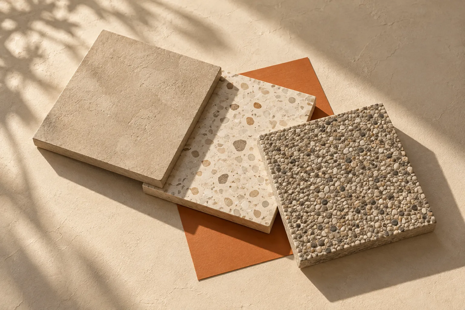 Illustrative microcement, terrazzo and stone carpet material studies